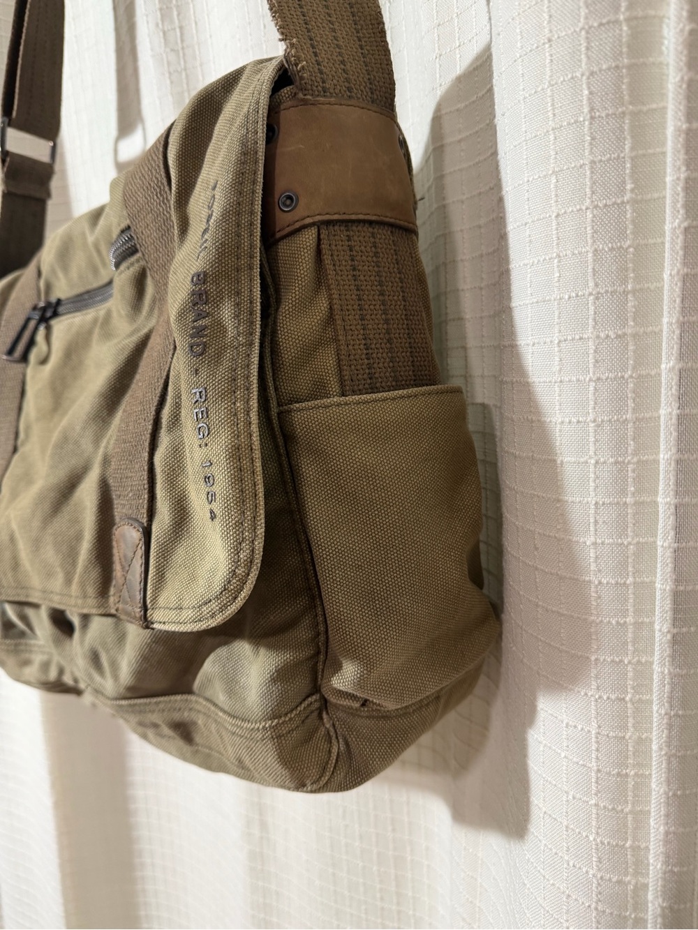 Fossil men’s laptop crossbody Canvas Messenger Bag VTG army green 90s travel - Picture 3 of 9
